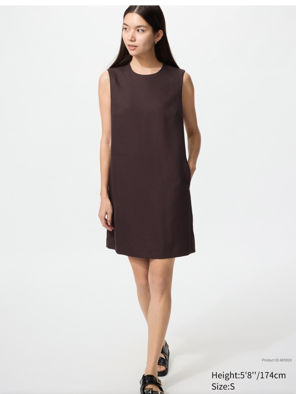 Uniqlo Sleeveless Shift Dress in Dark Brown Size S